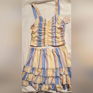 Jolie & Joy 2 pc Striped Ruched Top & Ruffle Skirt
